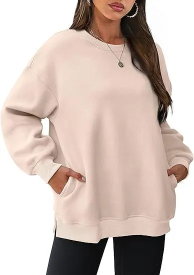 Women Fashion Casual Solid Color Round Neck Long Sleeve Blank Sweatshirt - Image 5