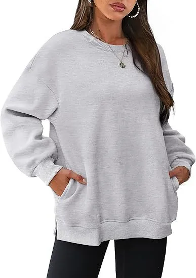 Women Fashion Casual Solid Color Round Neck Long Sleeve Blank Sweatshirt - Image 6