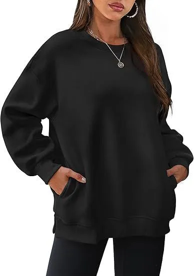Women Fashion Casual Solid Color Round Neck Long Sleeve Blank Sweatshirt - Image 7