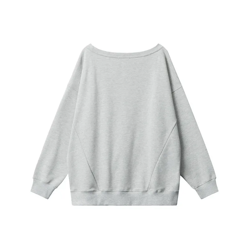 Women Casual Loose Solid Color Crewneck Long Sleeve Blank Sweatshirt - Image 2