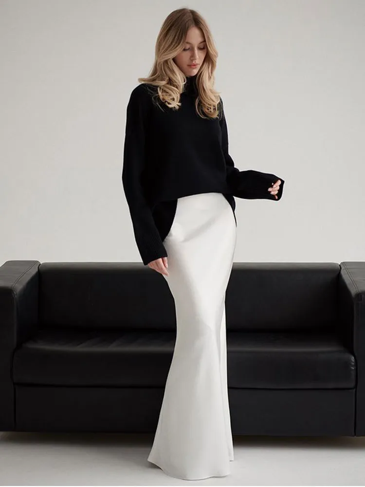 Women Elegant Solid Color Satin Fishtail Skirt - Image 3