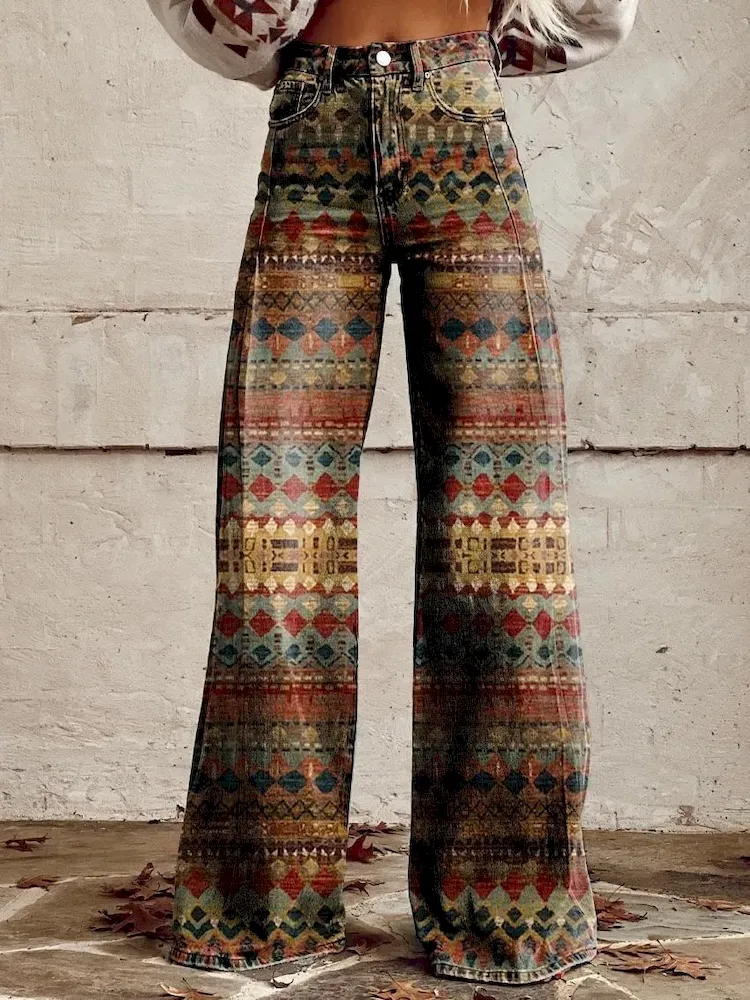 Casual Women Graphic Printing Flared Pants - Image 4
