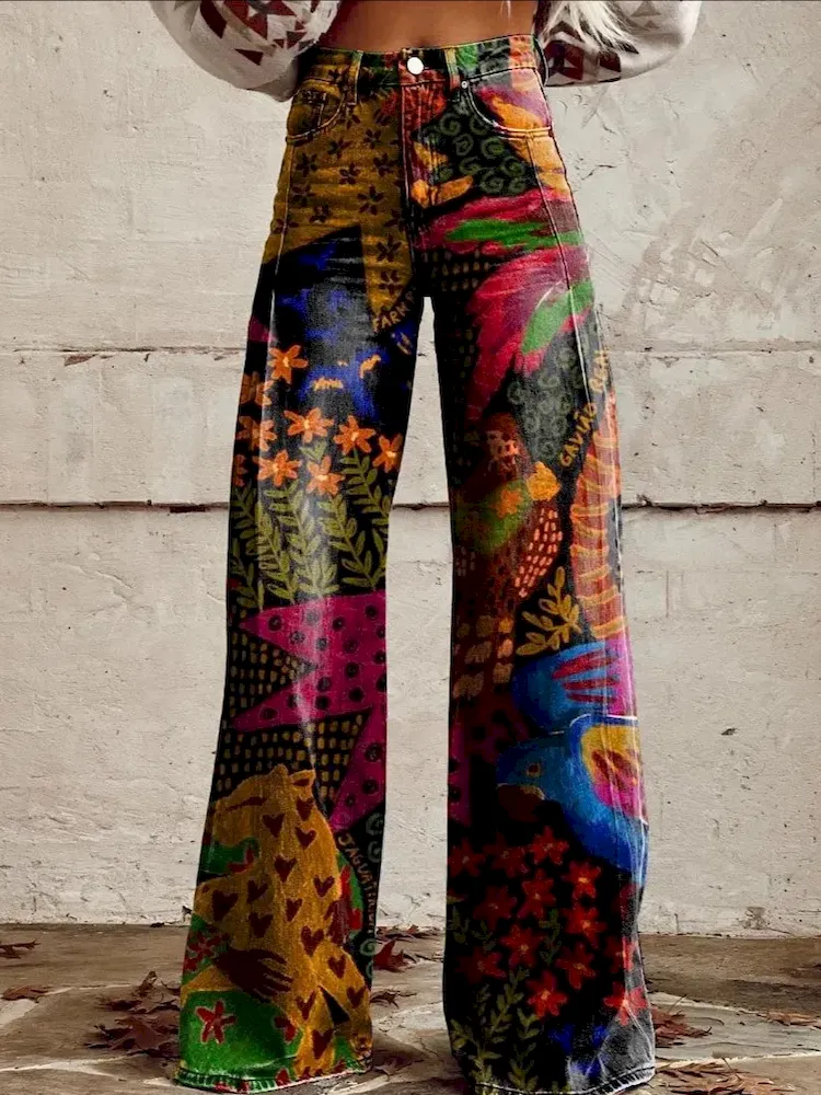 Casual Women Graphic Printing Flared Pants - Image 5