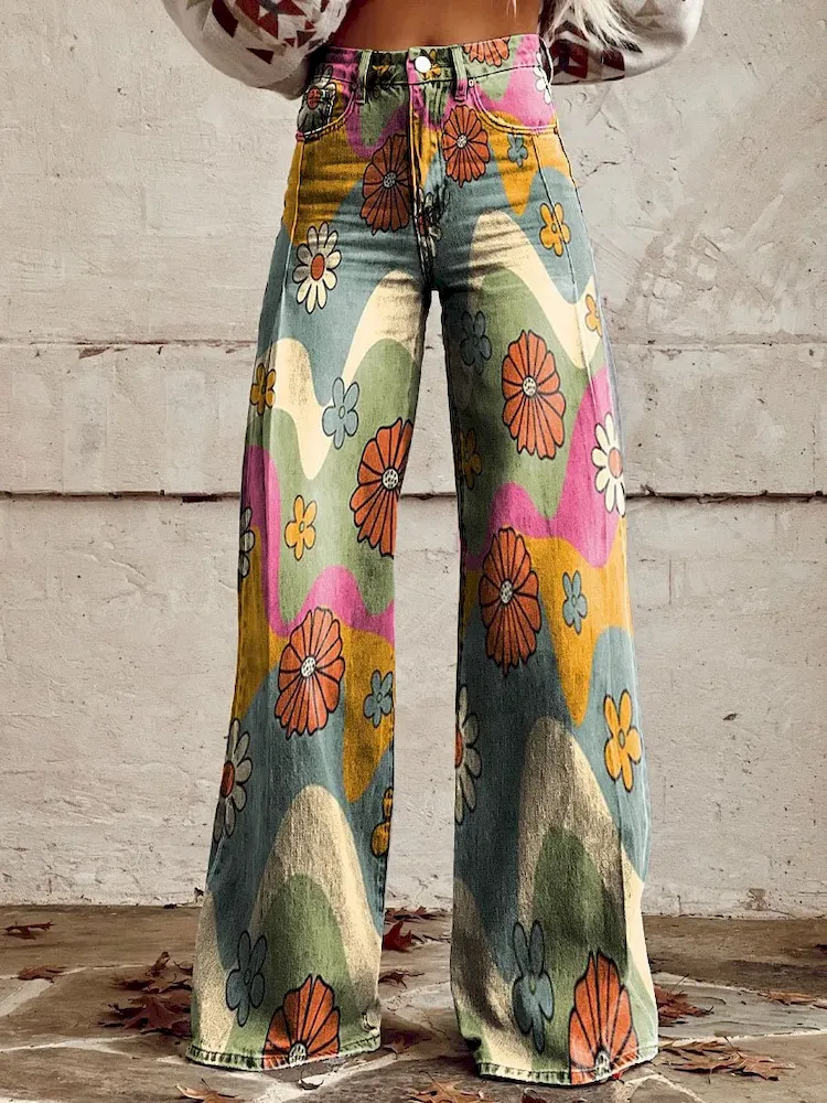 Casual Women Graphic Printing Flared Pants - Image 23