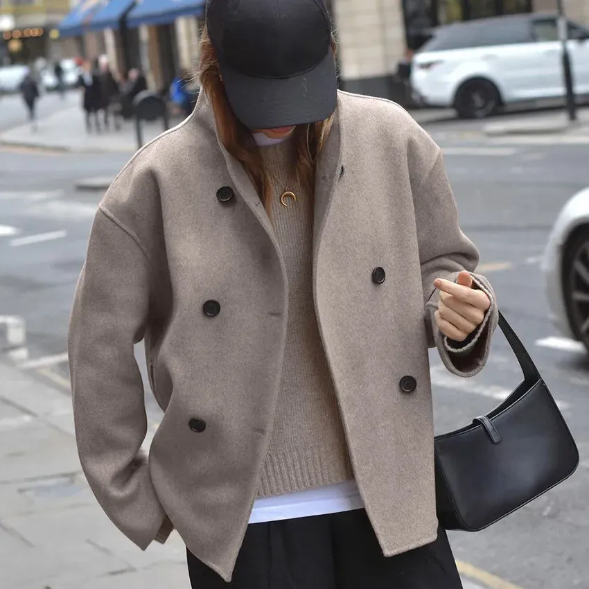 Autumn And Winter Women'S Elegant Solid Color Double-Breasted Jacket