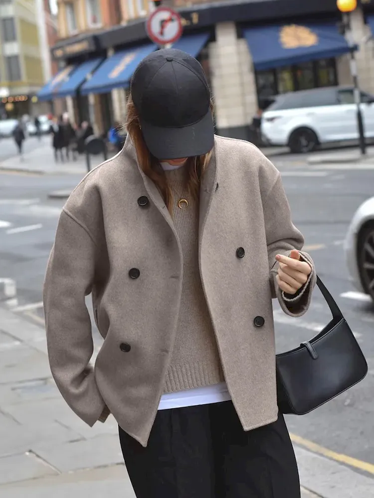 Autumn And Winter Women'S Elegant Solid Color Double-Breasted Jacket - Image 3
