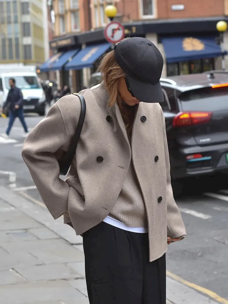 Autumn And Winter Women'S Elegant Solid Color Double-Breasted Jacket - Image 4