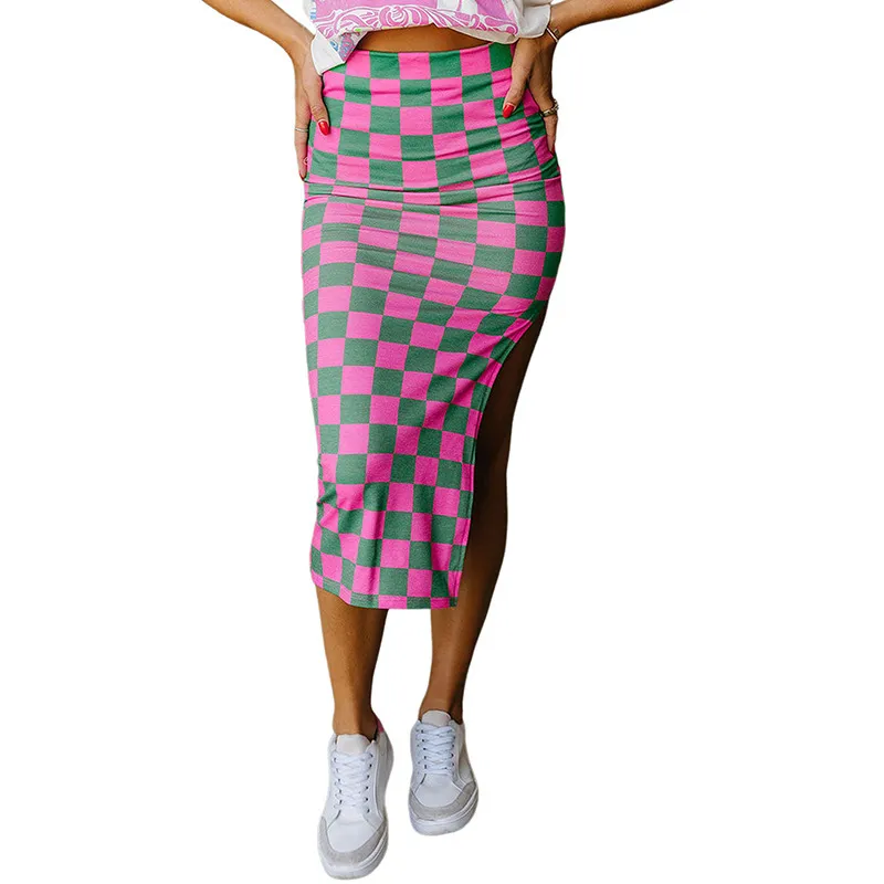 Women Fashion Black White Checkerboard High-Pressure Split Skirt - Image 6