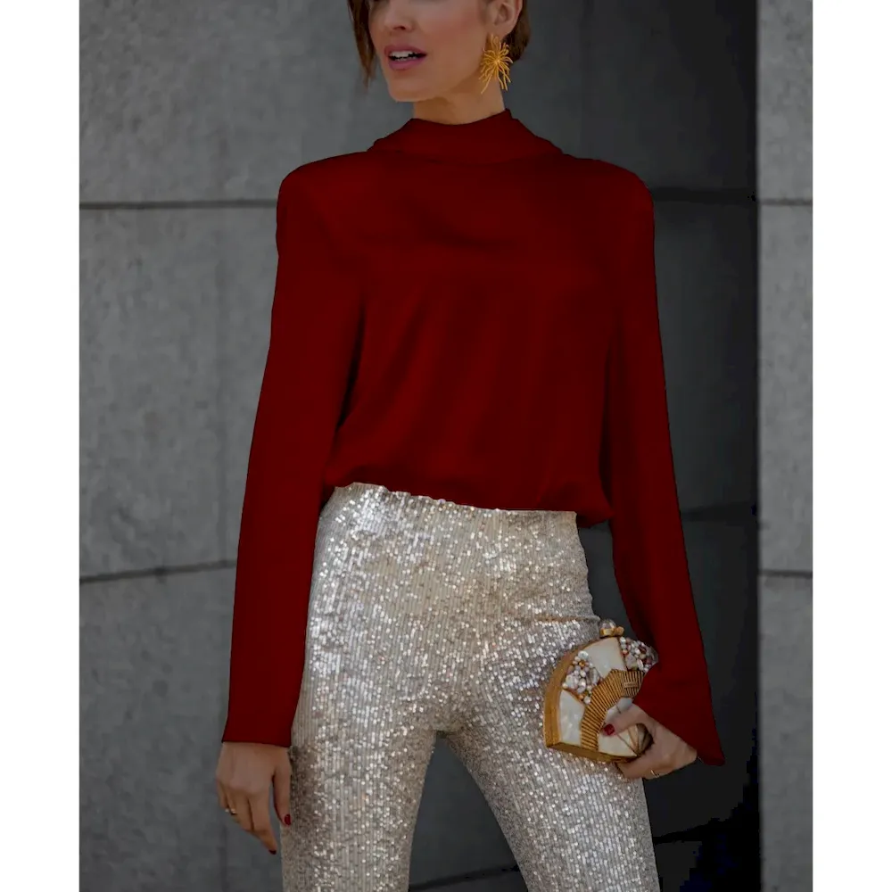 Women Fashion Casual Solid Color Loose Backless Long Sleeve Shirt - Image 4
