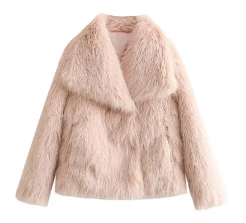 Autumn Winter Women Fashion Solid Color Lapel Plush Faux Fur Long Sleeve Jacket - Image 8