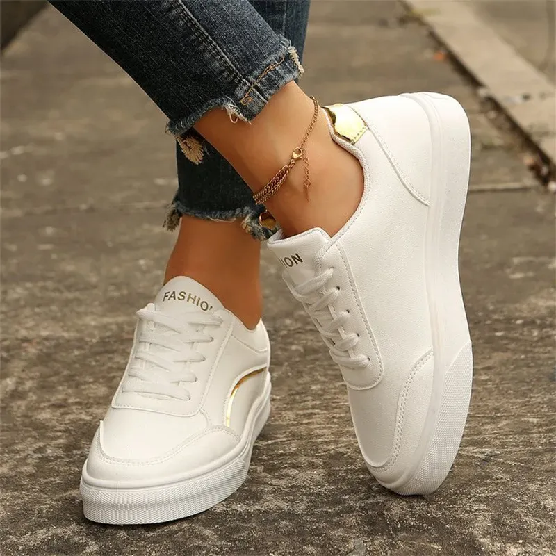Women Casual Plus Size Round Toe Lace-Up Thick-Soled Sneaker - Image 4