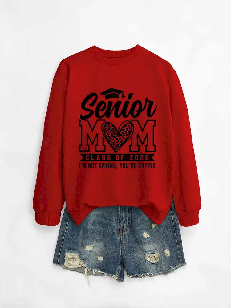 Women Casual Solid Color Mom 2025 Letter Print Round Neck Long Sleeve Sweatshirt - Image 3