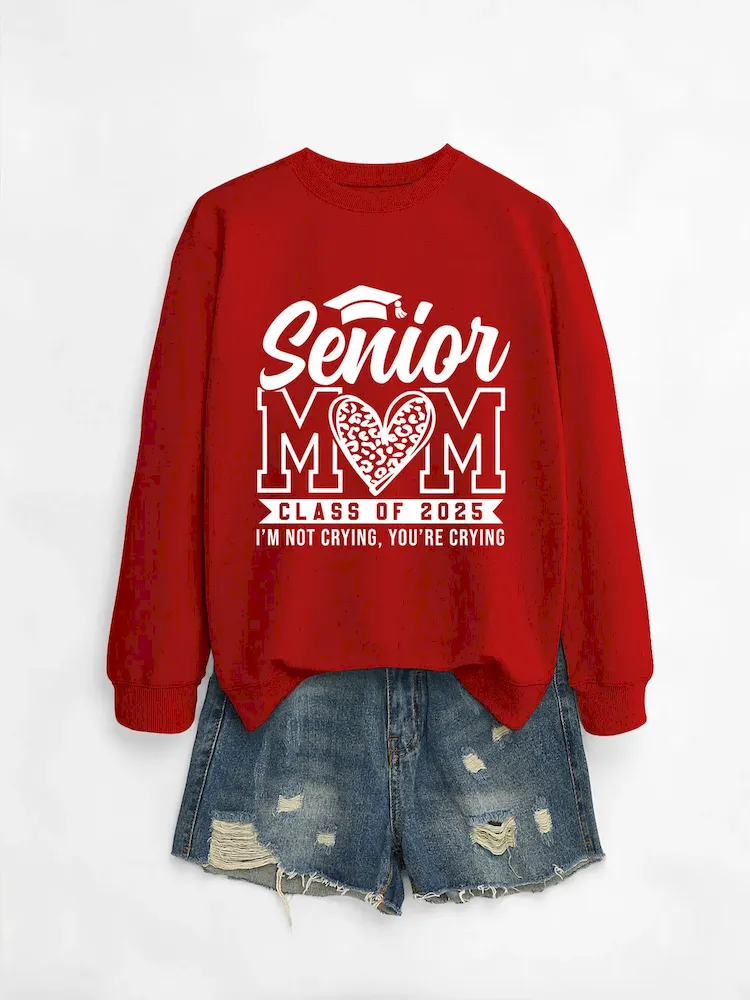 Women Casual Solid Color Mom 2025 Letter Print Round Neck Long Sleeve Sweatshirt - Image 4