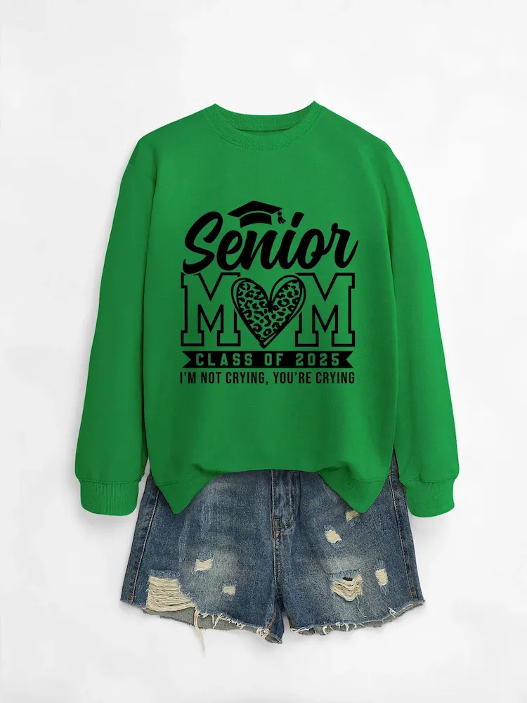 Women Casual Solid Color Mom 2025 Letter Print Round Neck Long Sleeve Sweatshirt - Image 5