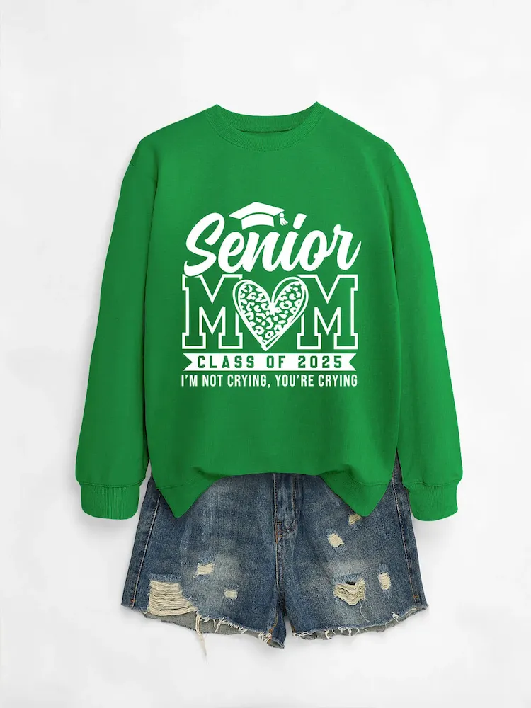 Women Casual Solid Color Mom 2025 Letter Print Round Neck Long Sleeve Sweatshirt - Image 6