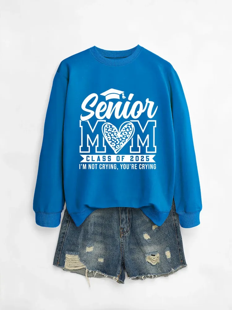Women Casual Solid Color Mom 2025 Letter Print Round Neck Long Sleeve Sweatshirt - Image 7