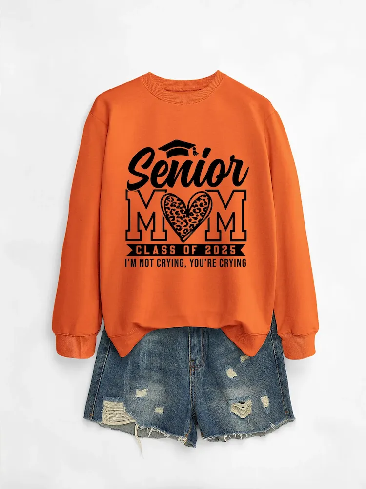 Women Casual Solid Color Mom 2025 Letter Print Round Neck Long Sleeve Sweatshirt - Image 8