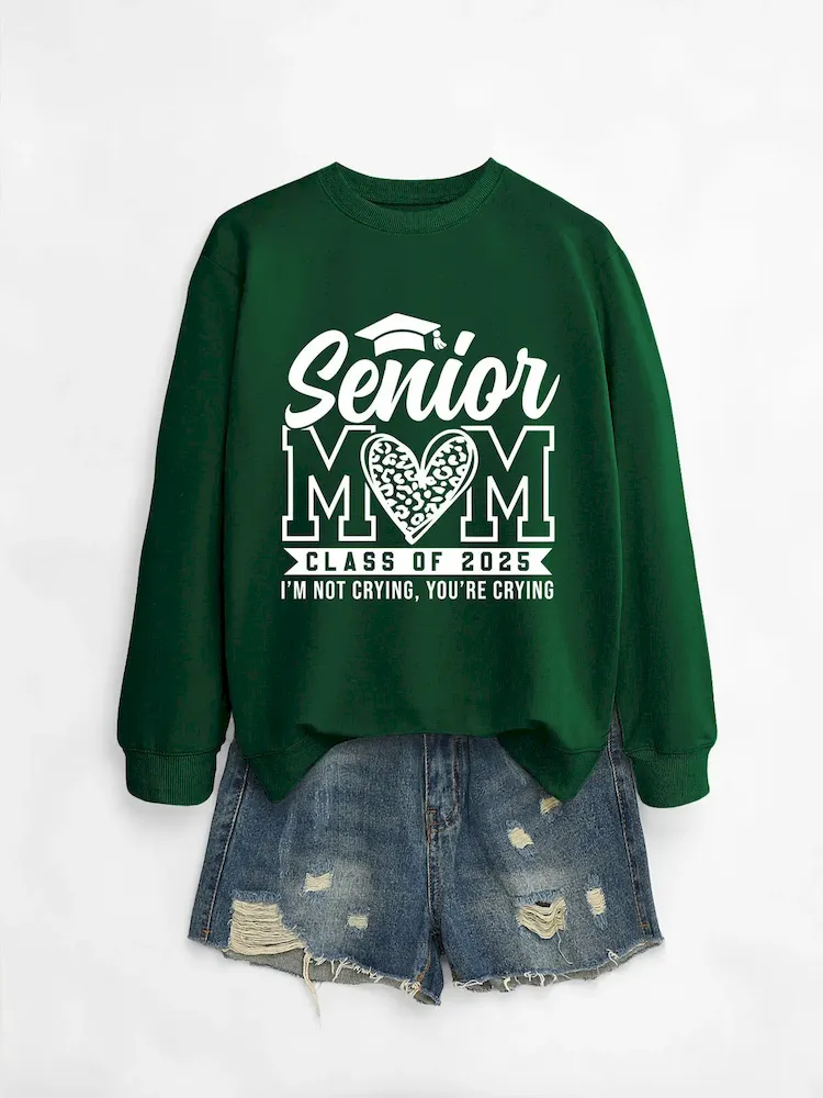 Women Casual Solid Color Mom 2025 Letter Print Round Neck Long Sleeve Sweatshirt - Image 9