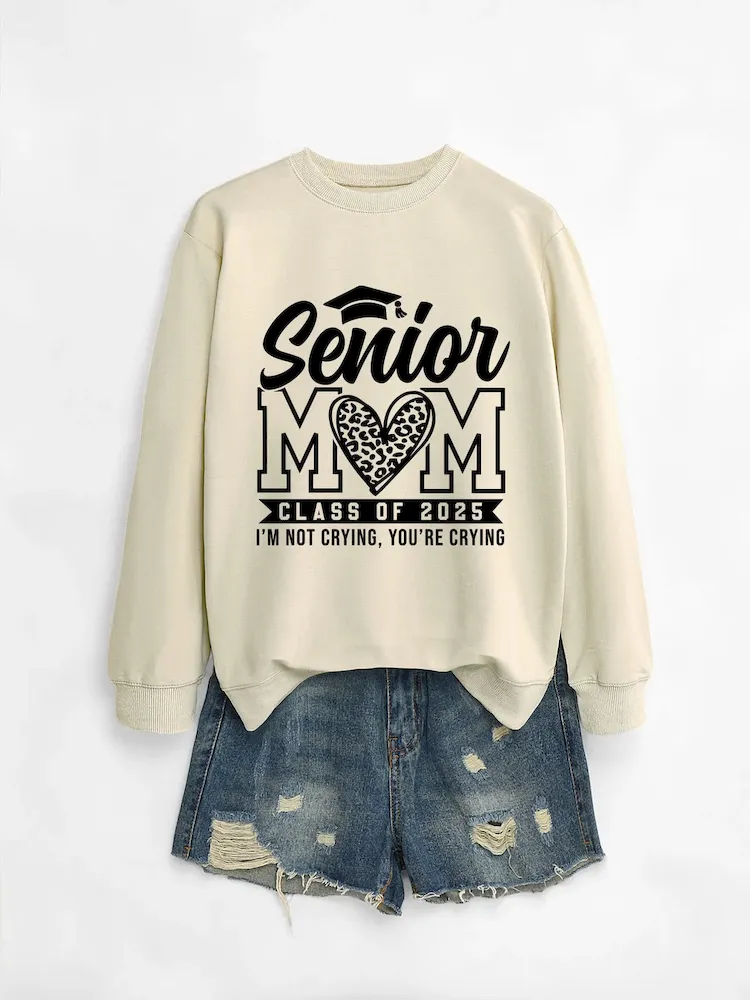 Women Casual Solid Color Mom 2025 Letter Print Round Neck Long Sleeve Sweatshirt - Image 10