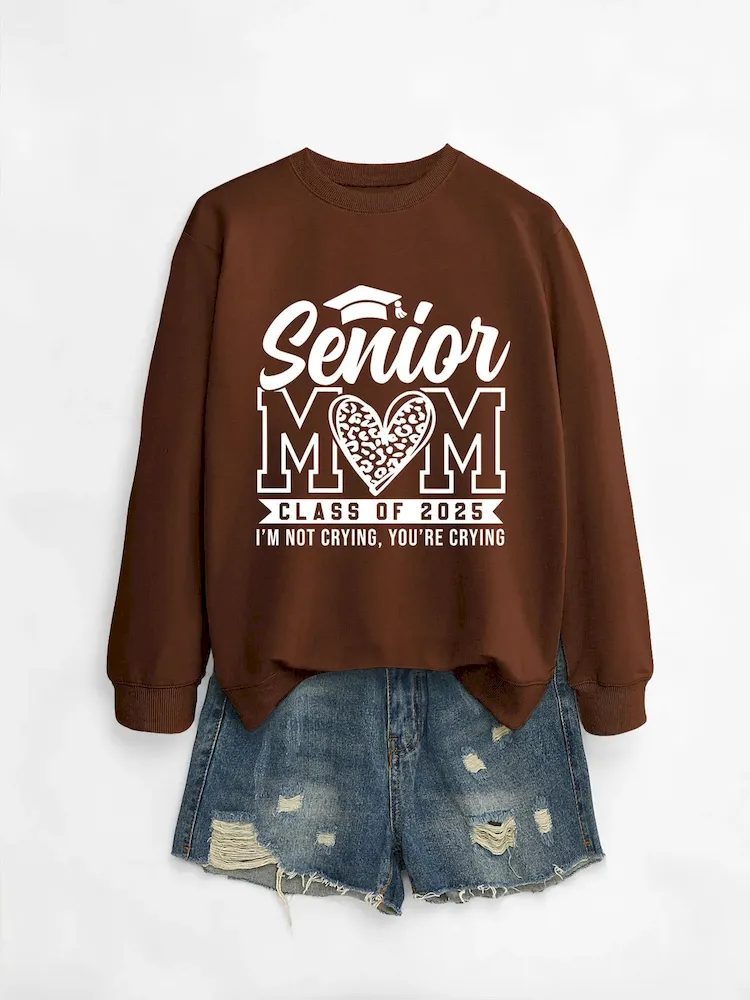 Women Casual Solid Color Mom 2025 Letter Print Round Neck Long Sleeve Sweatshirt - Image 11