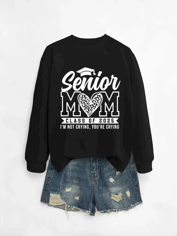 Women Casual Solid Color Mom 2025 Letter Print Round Neck Long Sleeve Sweatshirt - Image 12
