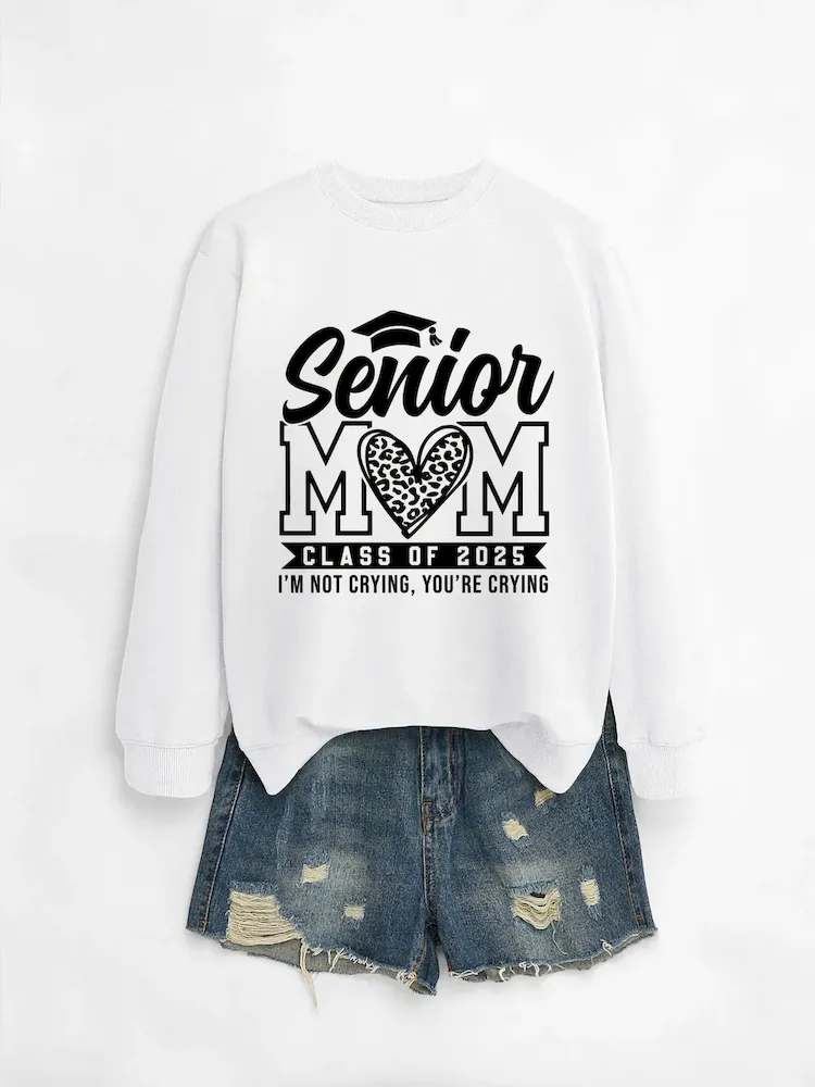 Women Casual Solid Color Mom 2025 Letter Print Round Neck Long Sleeve Sweatshirt - Image 13