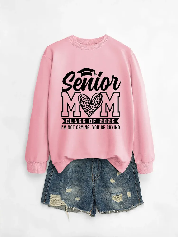 Women Casual Solid Color Mom 2025 Letter Print Round Neck Long Sleeve Sweatshirt - Image 14