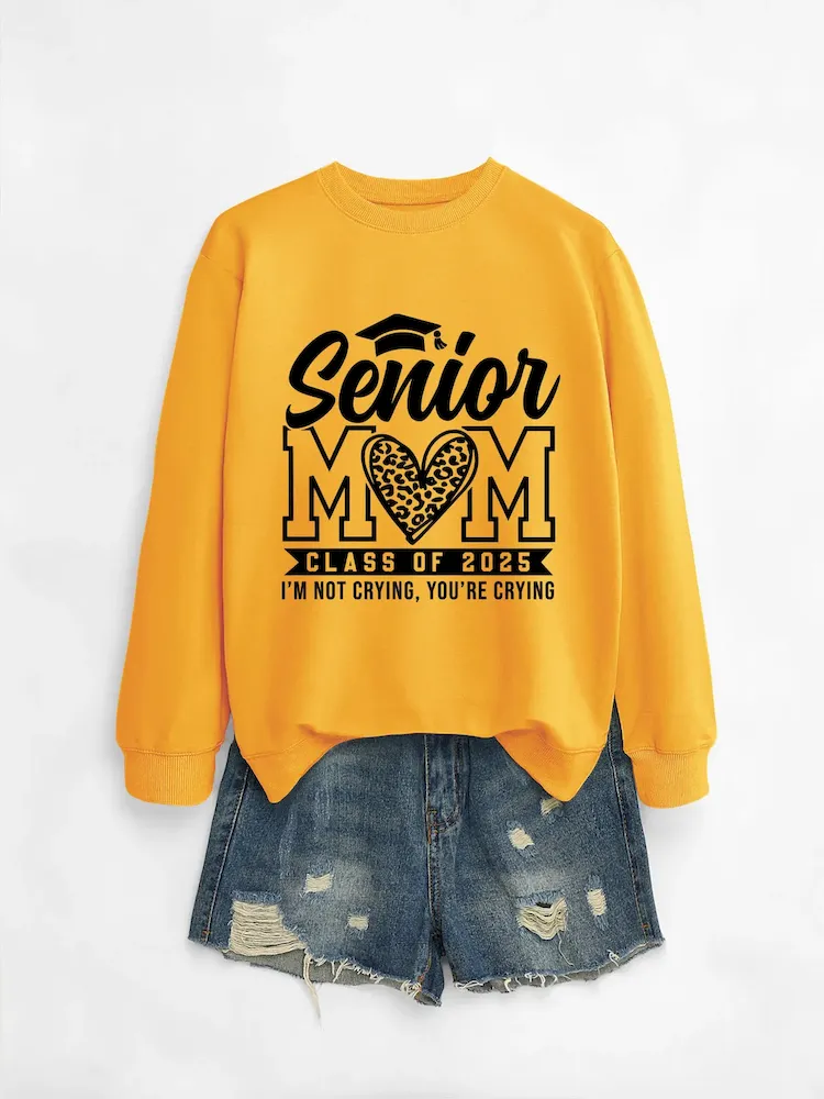 Women Casual Solid Color Mom 2025 Letter Print Round Neck Long Sleeve Sweatshirt - Image 15