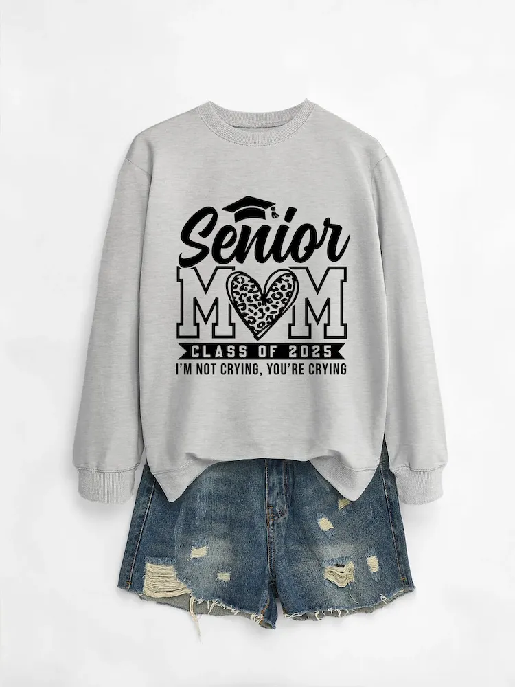 Women Casual Solid Color Mom 2025 Letter Print Round Neck Long Sleeve Sweatshirt - Image 16