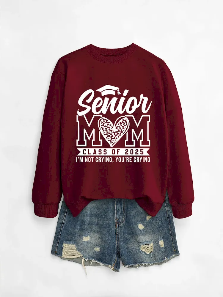 Women Casual Solid Color Mom 2025 Letter Print Round Neck Long Sleeve Sweatshirt - Image 17