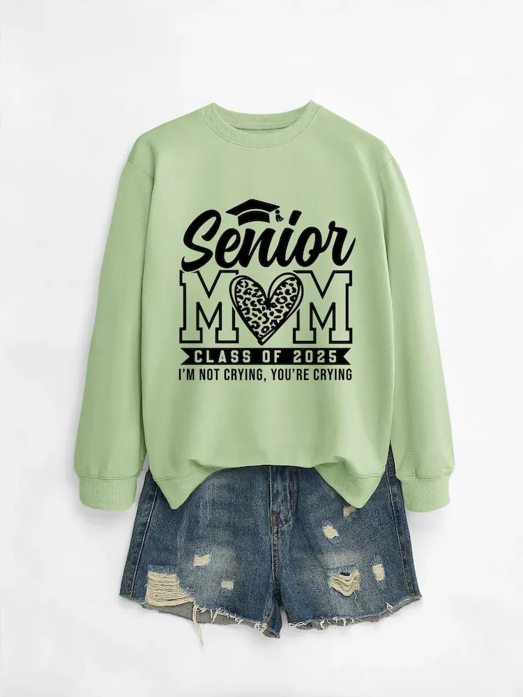 Women Casual Solid Color Mom 2025 Letter Print Round Neck Long Sleeve Sweatshirt - Image 18