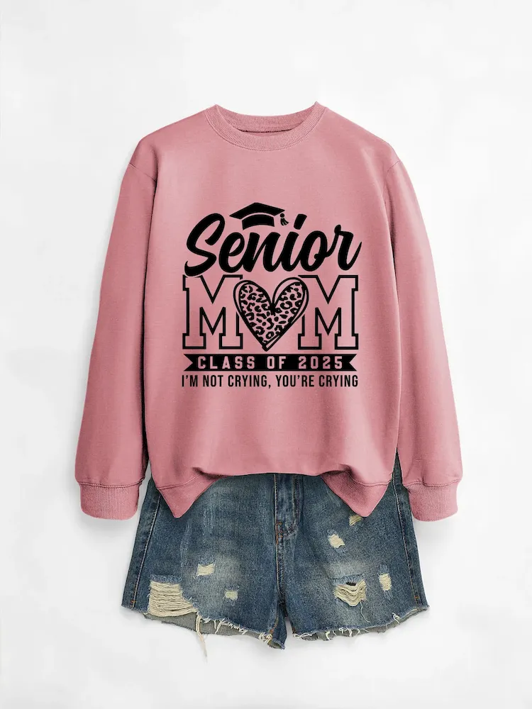 Women Casual Solid Color Mom 2025 Letter Print Round Neck Long Sleeve Sweatshirt - Image 19