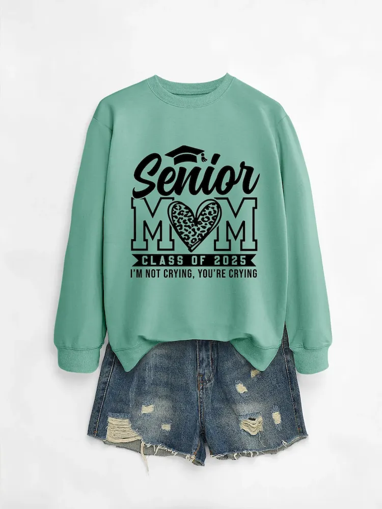 Women Casual Solid Color Mom 2025 Letter Print Round Neck Long Sleeve Sweatshirt - Image 20