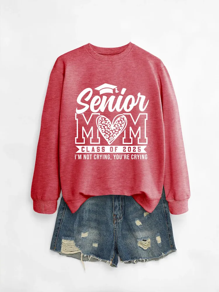Women Casual Solid Color Mom 2025 Letter Print Round Neck Long Sleeve Sweatshirt - Image 21