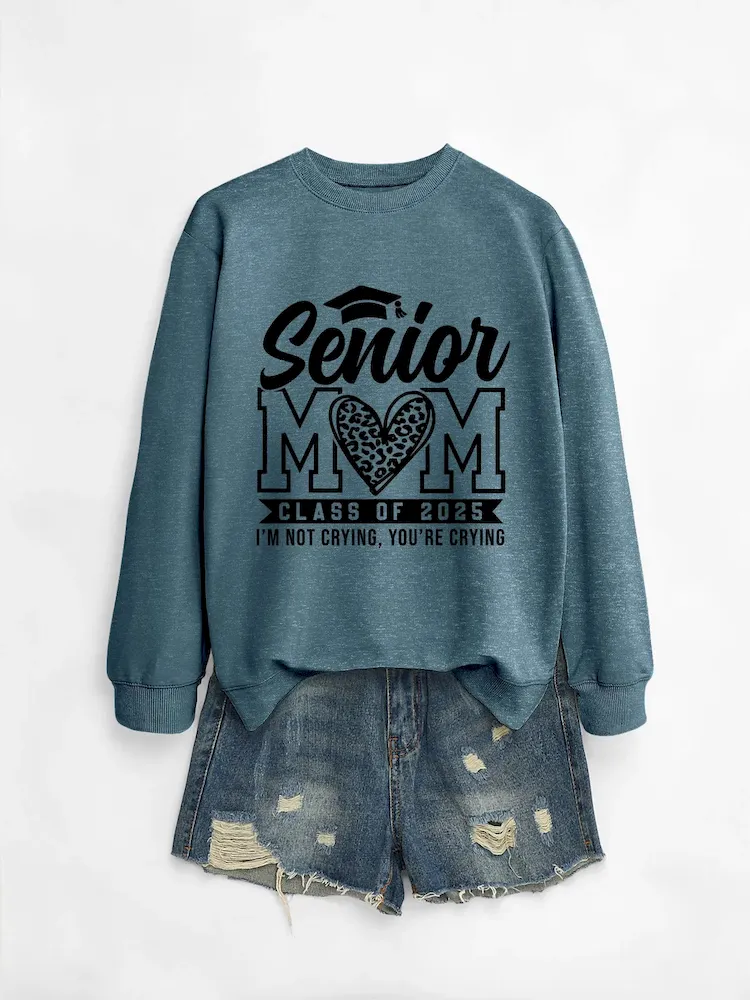 Women Casual Solid Color Mom 2025 Letter Print Round Neck Long Sleeve Sweatshirt - Image 24