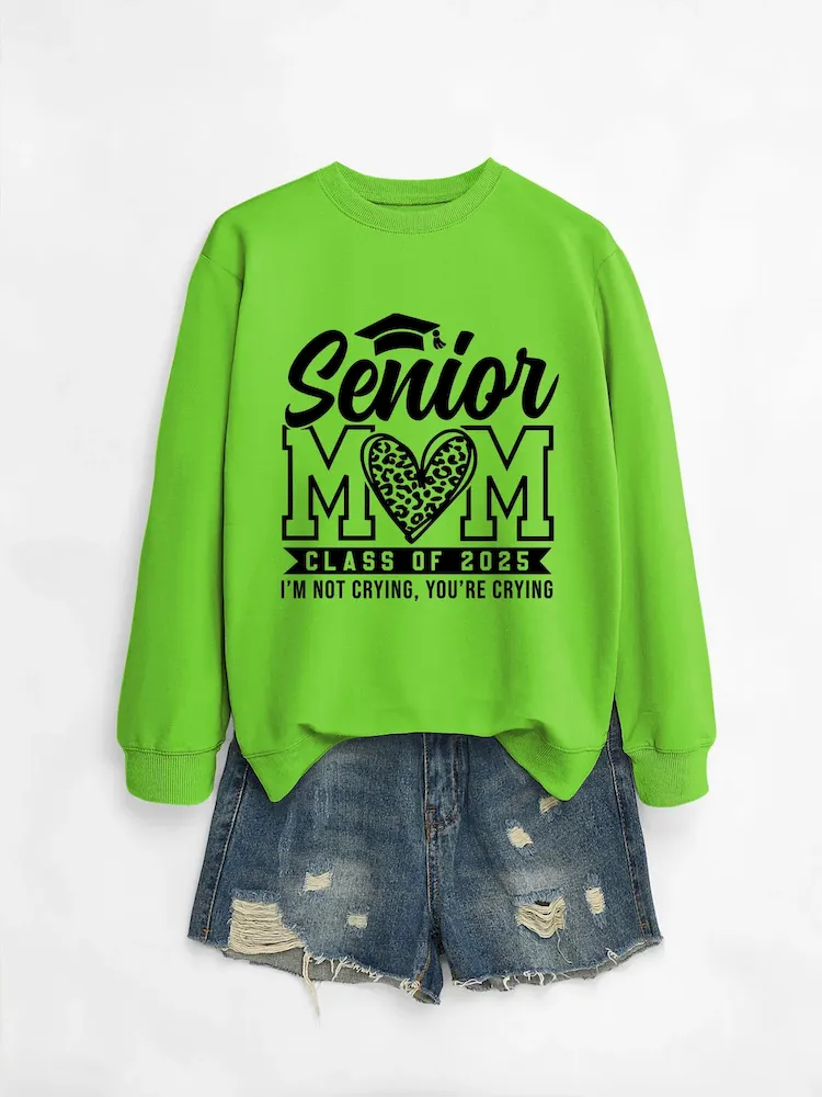 Women Casual Solid Color Mom 2025 Letter Print Round Neck Long Sleeve Sweatshirt - Image 26