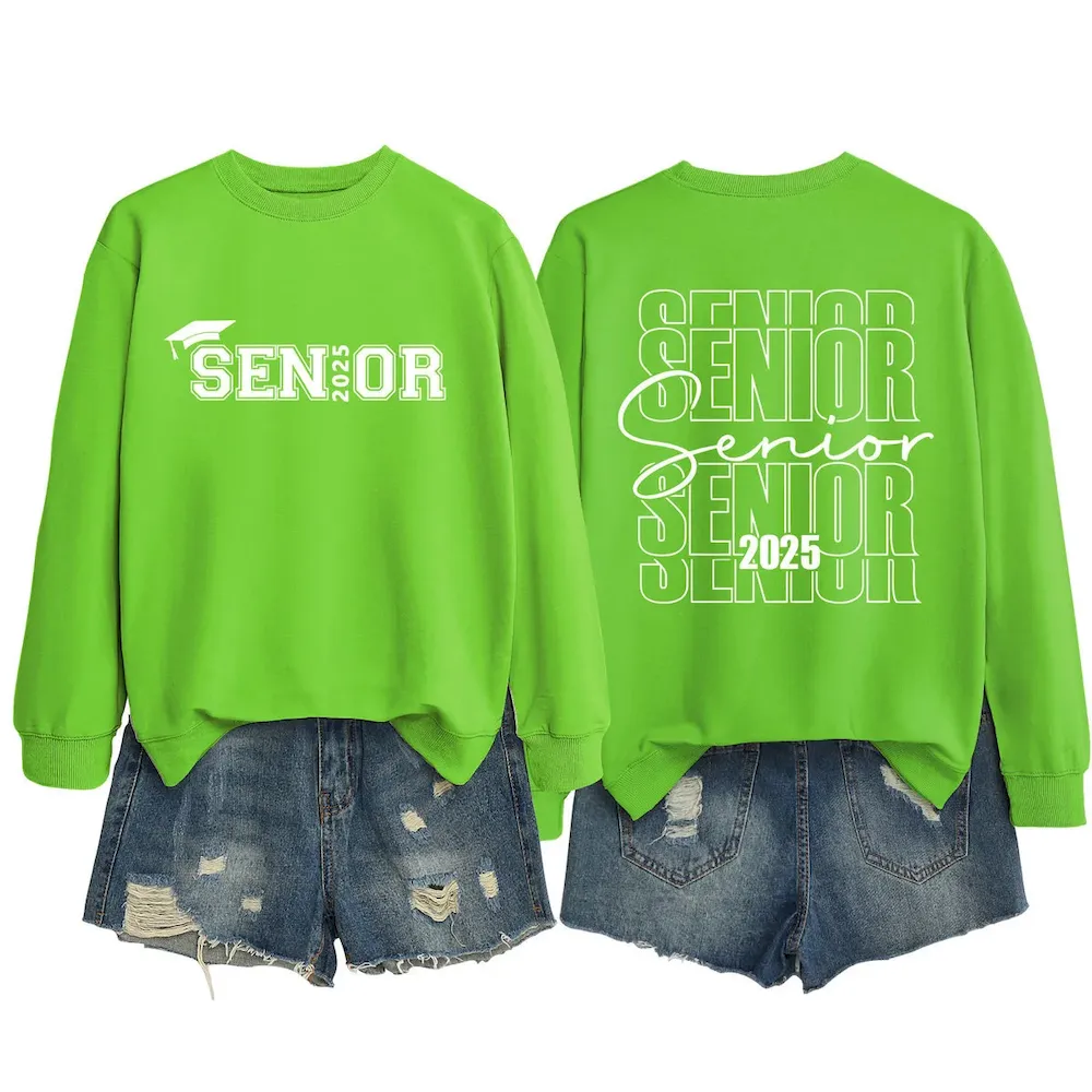 Women Casual Solid Color 2025 Letter Print Round Neck Long Sleeve Sweatshirt - Image 2