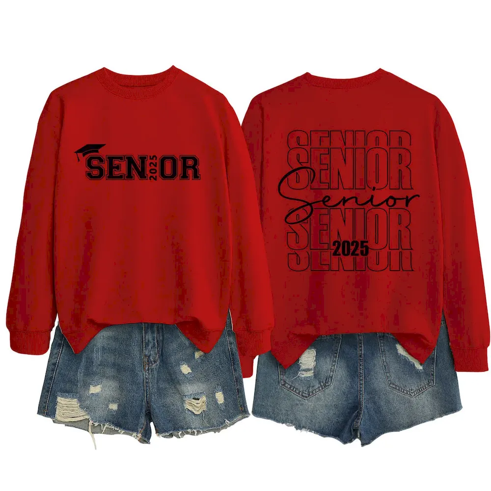 Women Casual Solid Color 2025 Letter Print Round Neck Long Sleeve Sweatshirt - Image 4