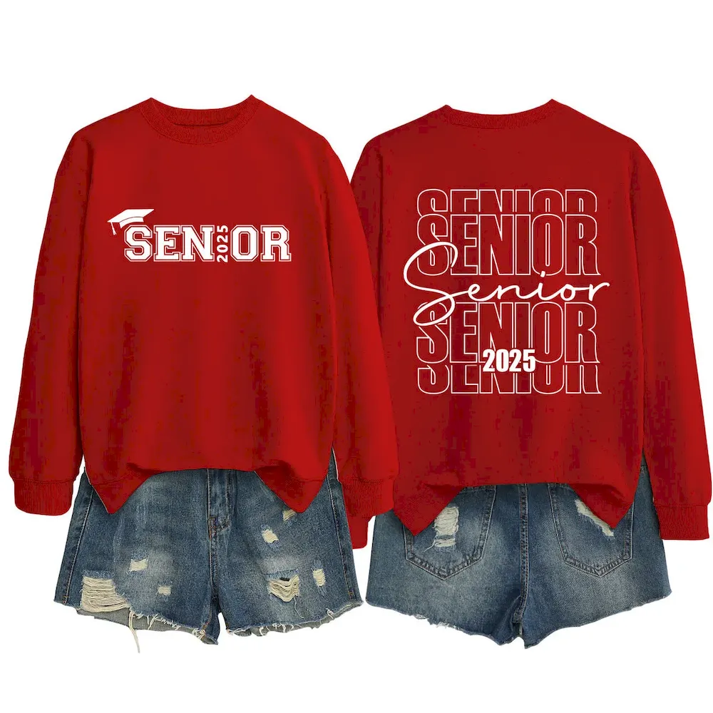 Women Casual Solid Color 2025 Letter Print Round Neck Long Sleeve Sweatshirt - Image 5