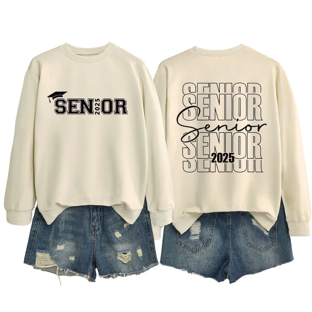 Women Casual Solid Color 2025 Letter Print Round Neck Long Sleeve Sweatshirt - Image 11