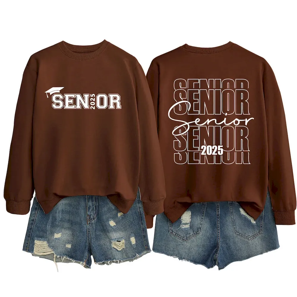 Women Casual Solid Color 2025 Letter Print Round Neck Long Sleeve Sweatshirt - Image 12