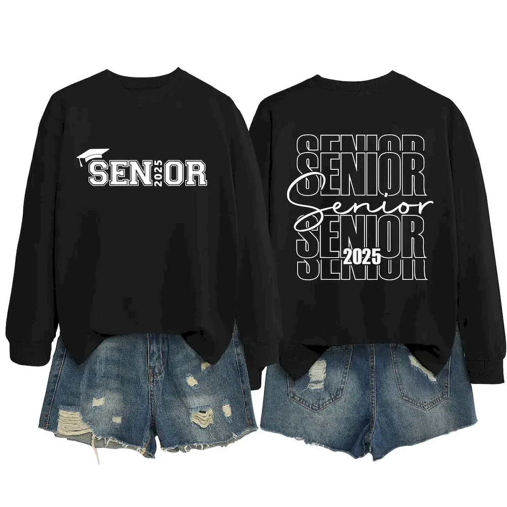 Women Casual Solid Color 2025 Letter Print Round Neck Long Sleeve Sweatshirt - Image 13