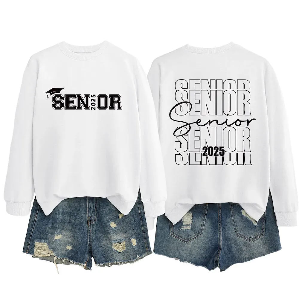 Women Casual Solid Color 2025 Letter Print Round Neck Long Sleeve Sweatshirt - Image 14