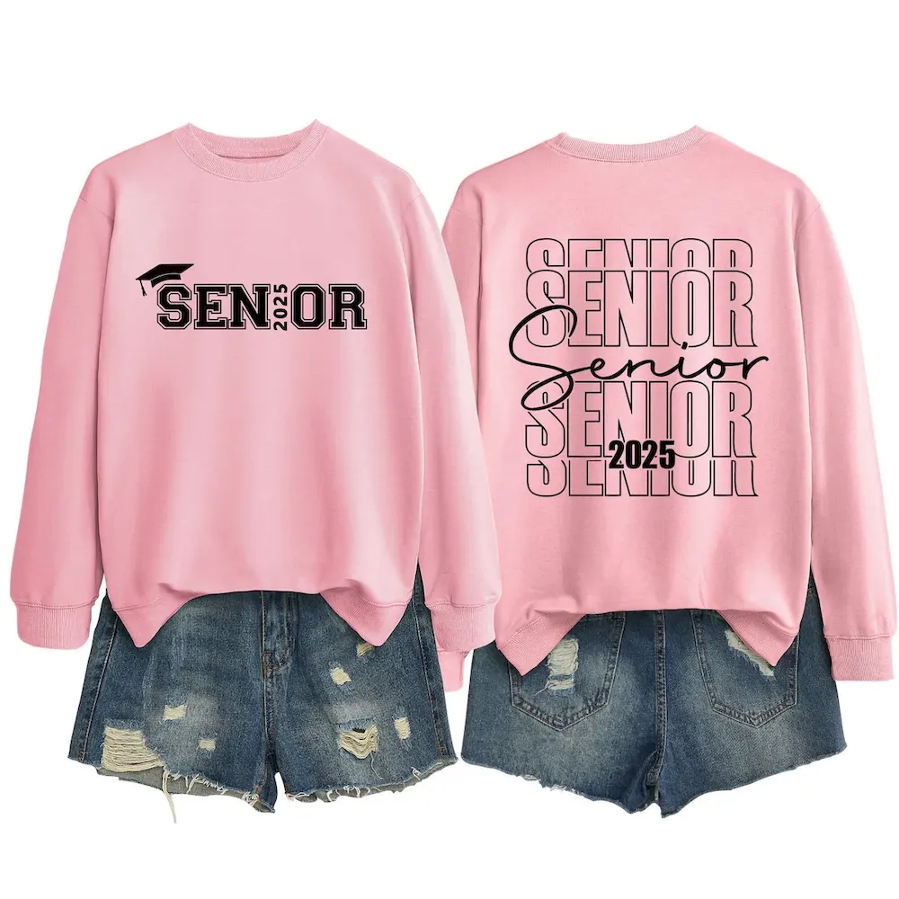 Women Casual Solid Color 2025 Letter Print Round Neck Long Sleeve Sweatshirt - Image 15