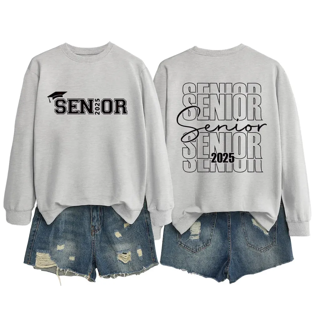 Women Casual Solid Color 2025 Letter Print Round Neck Long Sleeve Sweatshirt - Image 17