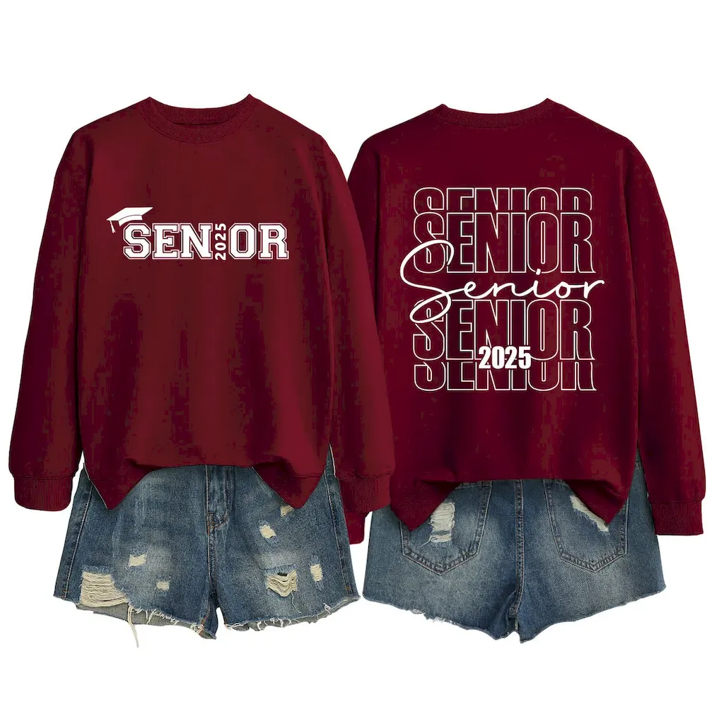 Women Casual Solid Color 2025 Letter Print Round Neck Long Sleeve Sweatshirt - Image 18