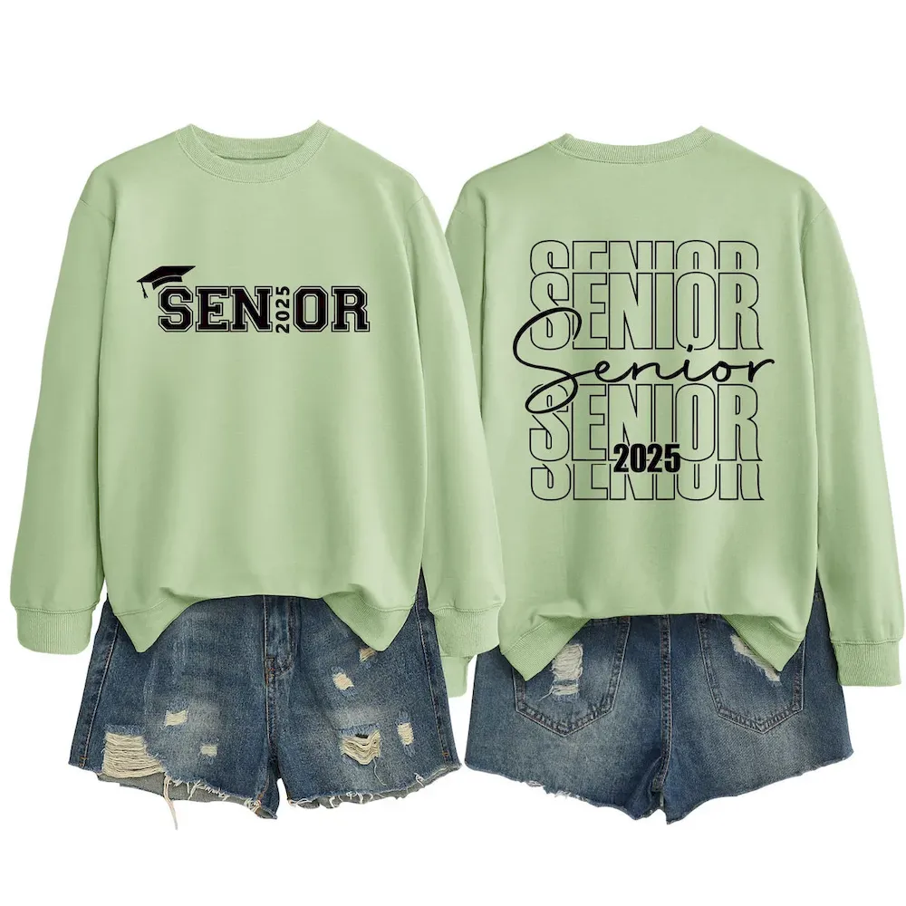 Women Casual Solid Color 2025 Letter Print Round Neck Long Sleeve Sweatshirt - Image 19