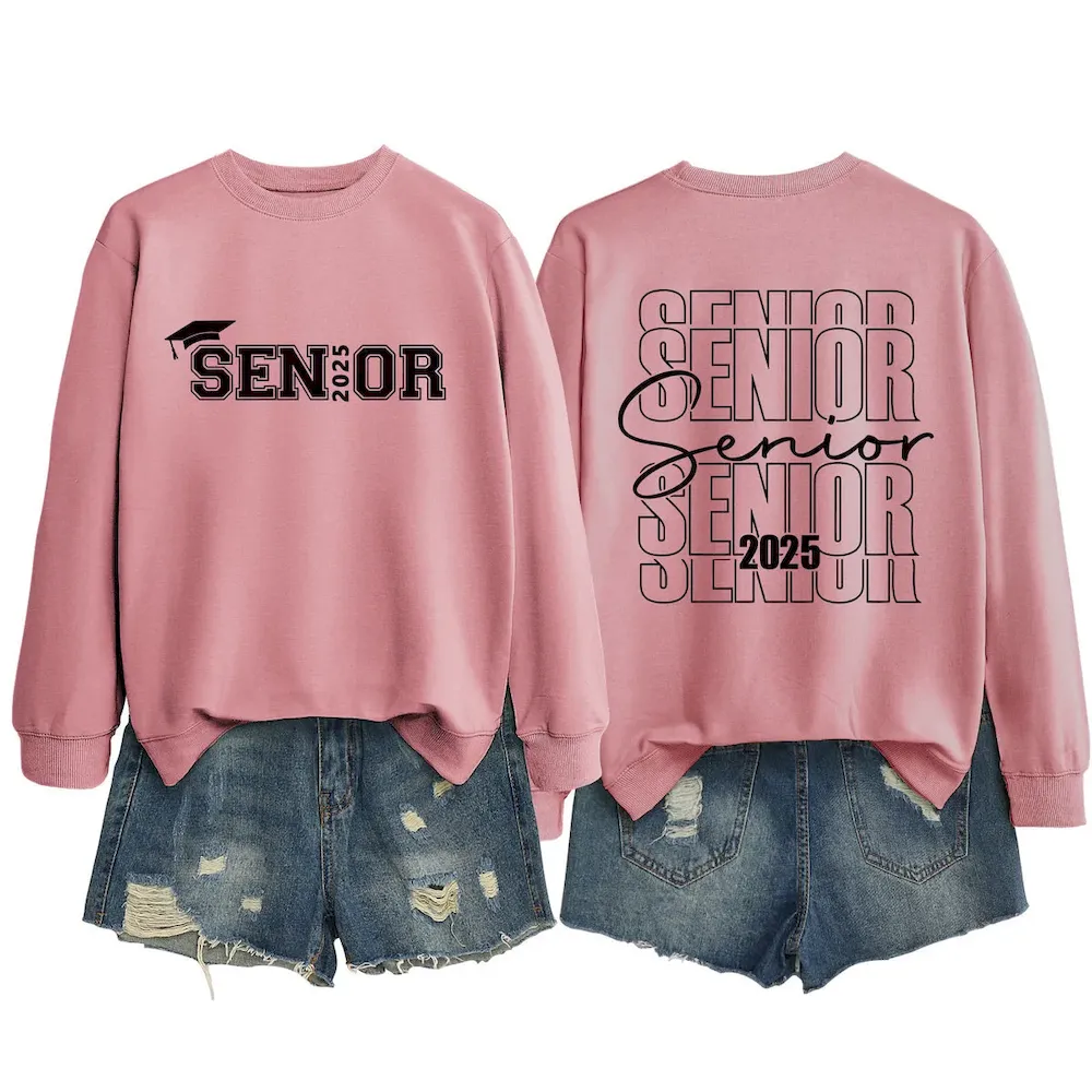 Women Casual Solid Color 2025 Letter Print Round Neck Long Sleeve Sweatshirt - Image 20