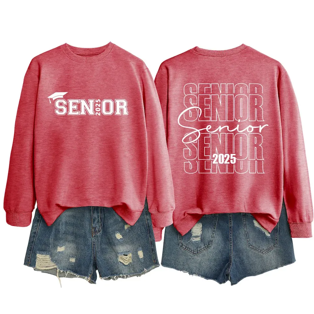 Women Casual Solid Color 2025 Letter Print Round Neck Long Sleeve Sweatshirt - Image 22