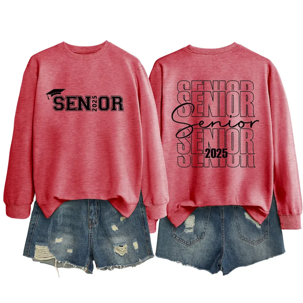 Women Casual Solid Color 2025 Letter Print Round Neck Long Sleeve Sweatshirt - Image 23